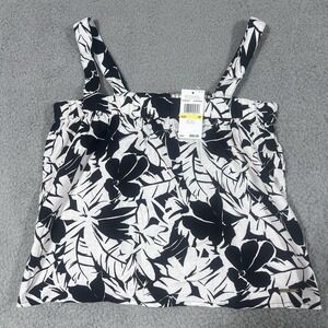 Michael Kors Black White Tropical Palm Print Tank Top Womens M NWT Resort